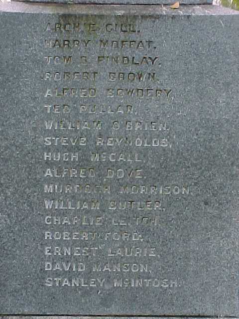 Orawia War Memorial showing Harry's name