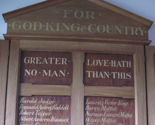 Otautau St Andrew's Anglican Church WW1 Honours' Board showing Harry's name, and also his two brothers, Oliver and Norman
