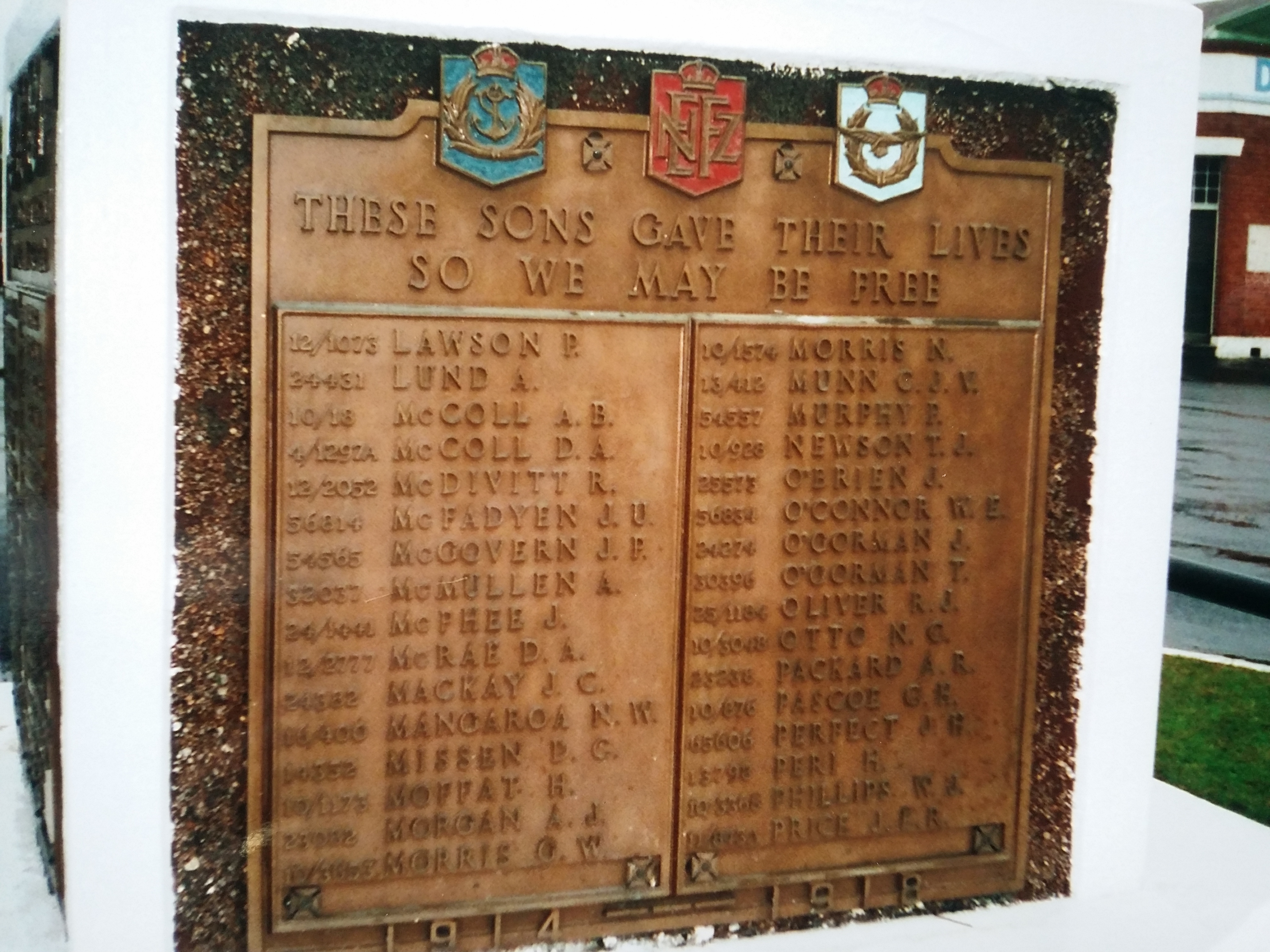 Taumarunui War Memorial showing Harry's name